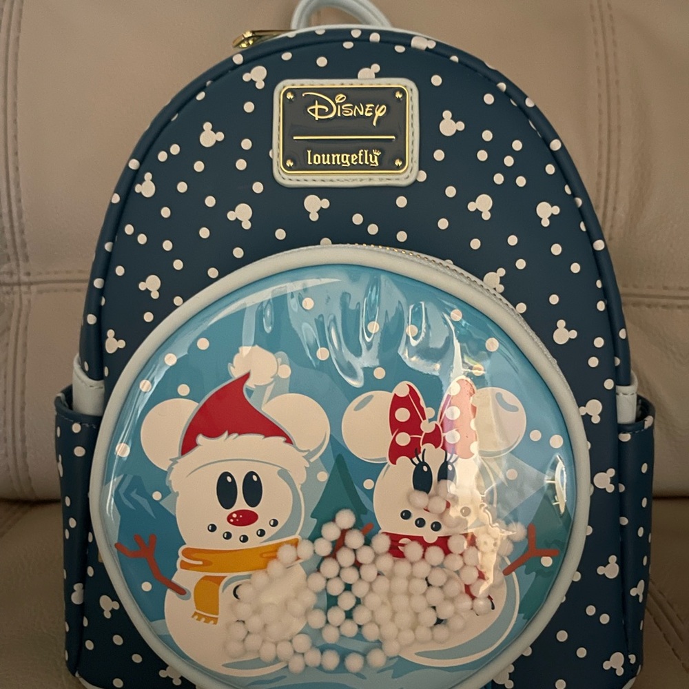 Disney loungefly Mickey and Minnie snow globe backpack